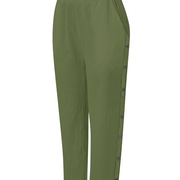 Side Decor Button Casual Wide Leg Pants - Picture 3 of 4